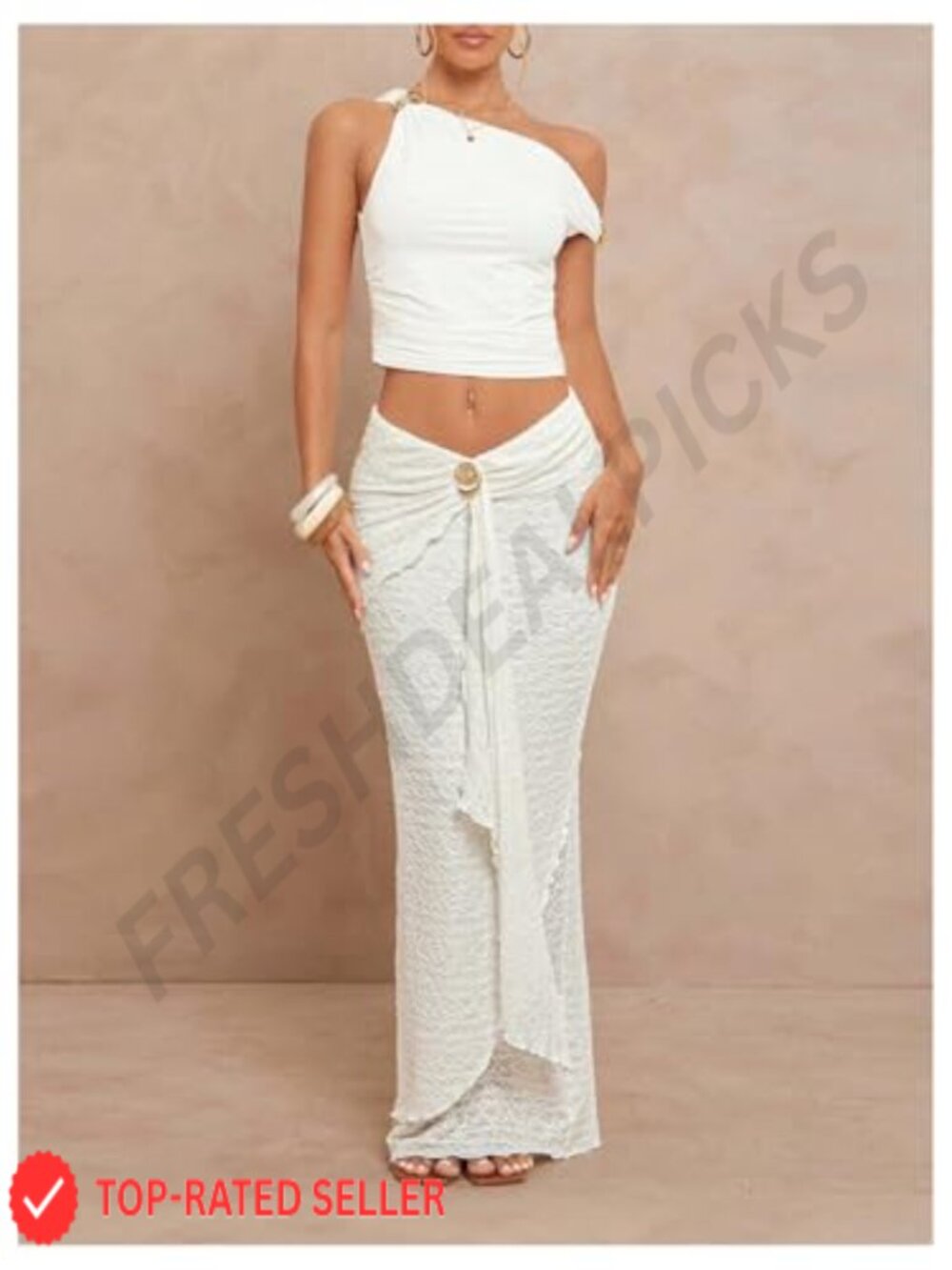 Boho Maxi Skirt Asymmetrical Low Waist Ruffle Beach Vacation Long Tiered - Picture 5 of 5